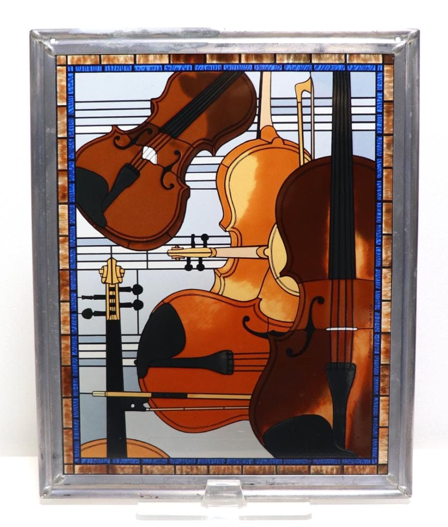 楽譜とヴァイオリン ヴィンテージ ステンドグラス レア クラシック ミュージック