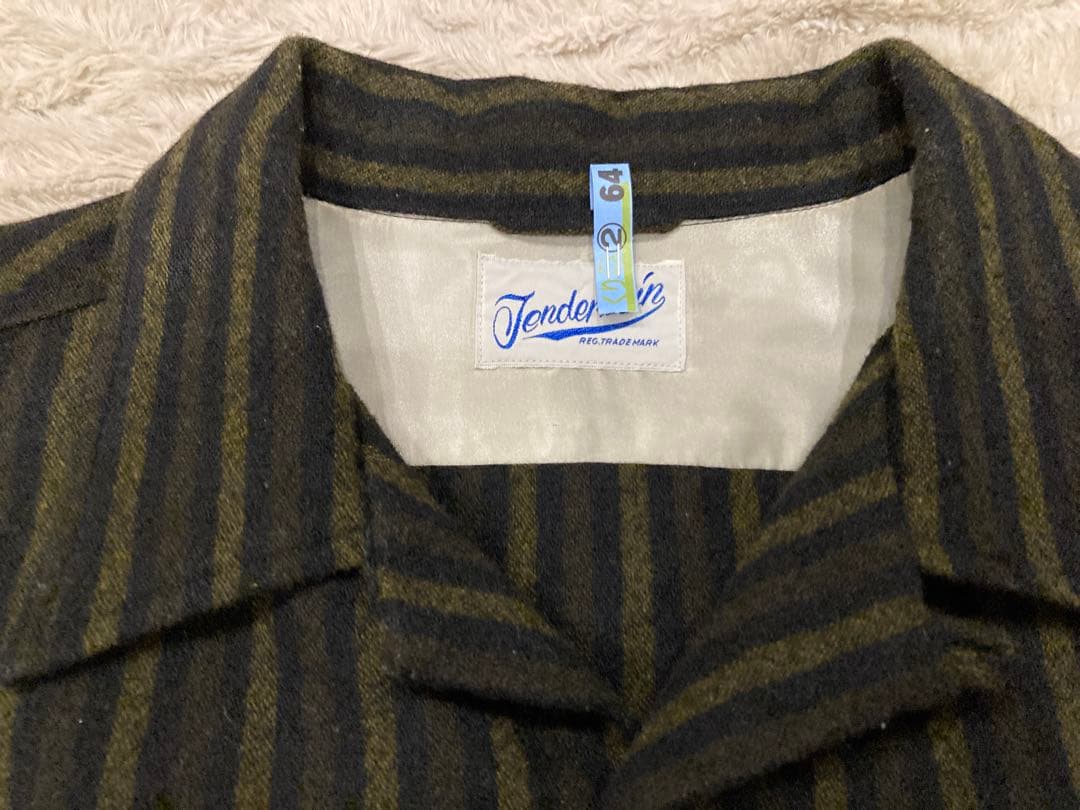 【noberu】オーブンカラー ウールシャツ　ストライプ　長袖シャツ