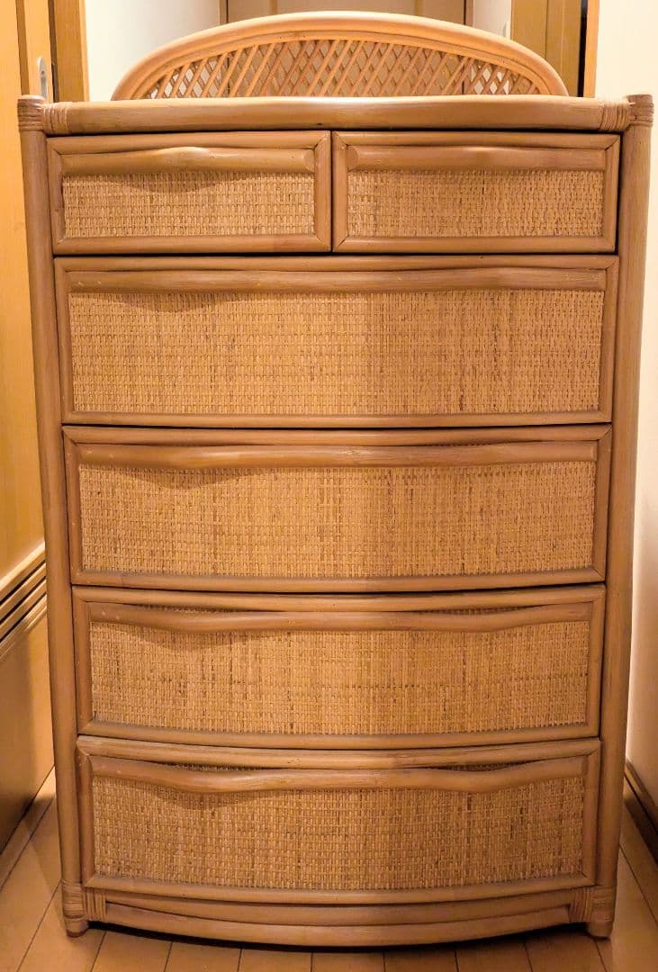 ラタンチェスト 5段 引き出し付き