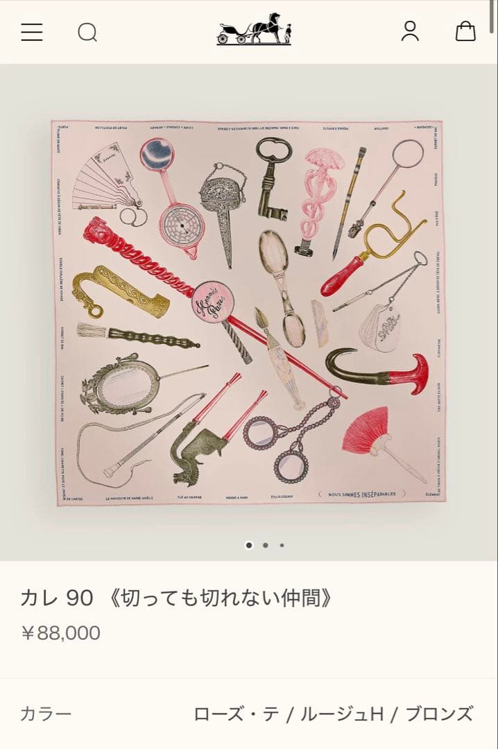 未使用HERMES カレ 90 《切っても切れない仲間》