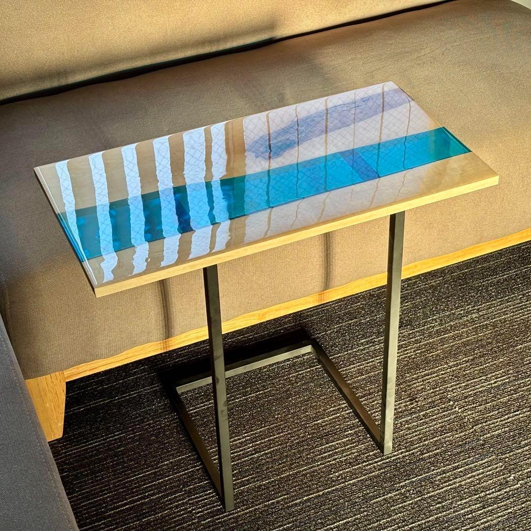 ミニテーブル サイドテーブル デスク リバー レジン 一枚板 アイアン 北欧