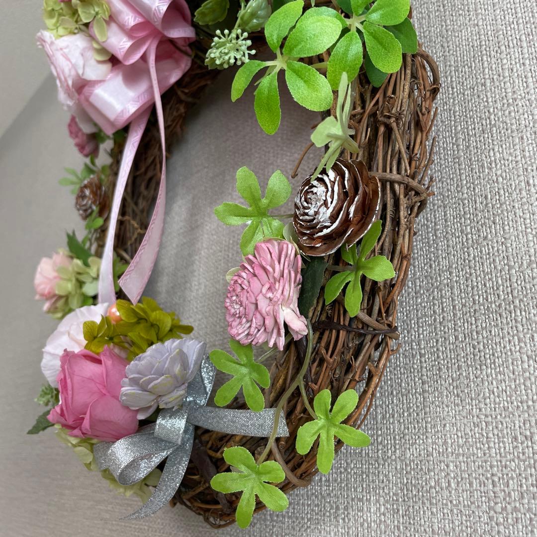 プリザーブドフラワーリース ピンク 紫　玄関リース