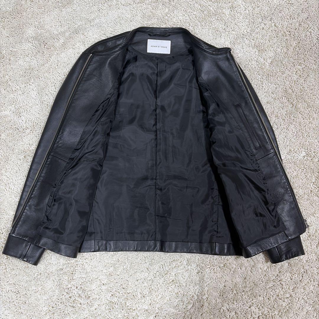 【美品】アダムエロペ レザージャケット ノーカラー シープスキン ライダース L