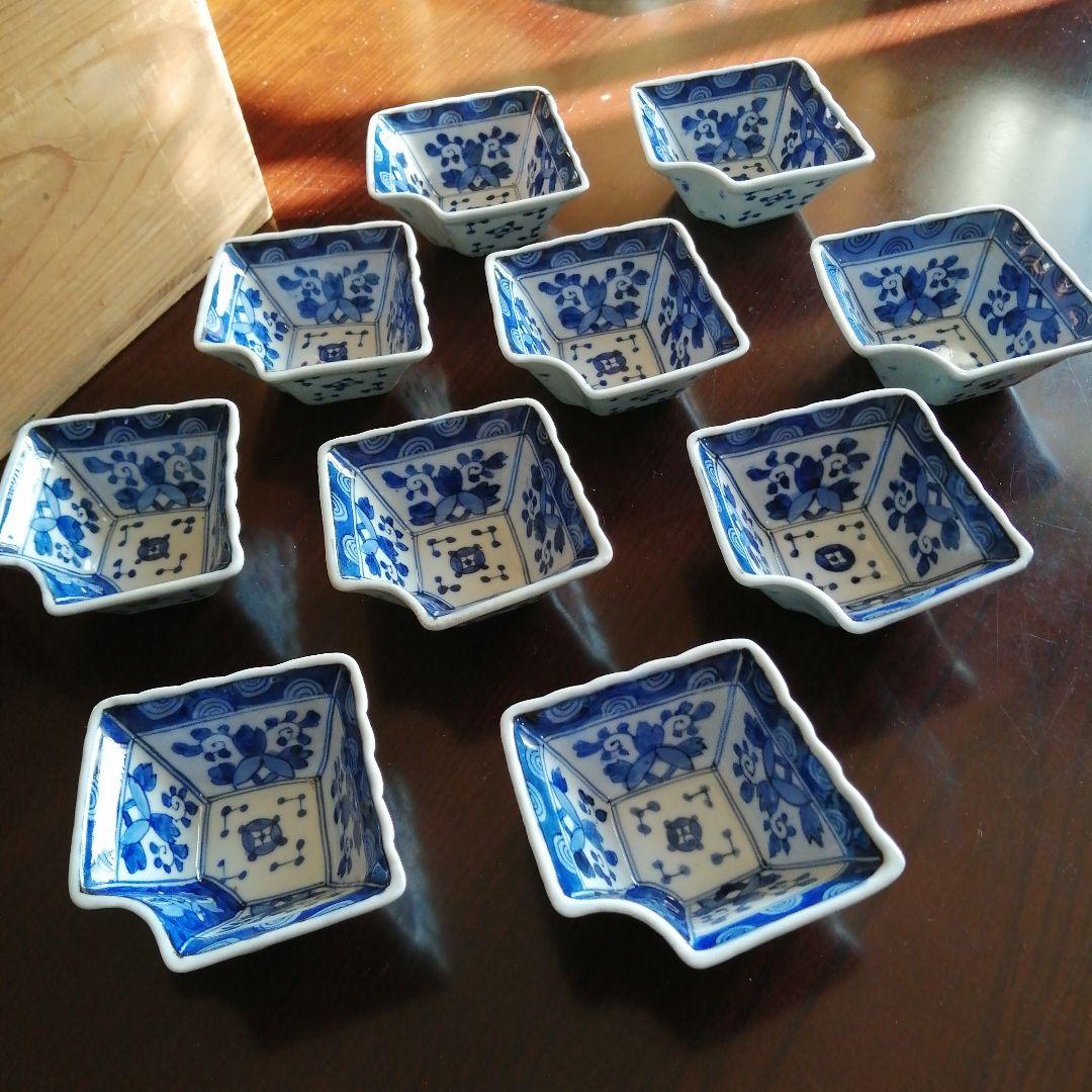 伊万里　染付扇面向付　10客　12cm　明治〜大正期