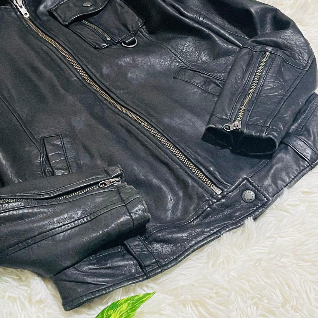 アヴィレックス　レザージャケット　シングルライダース　ラムレザー　ブラック