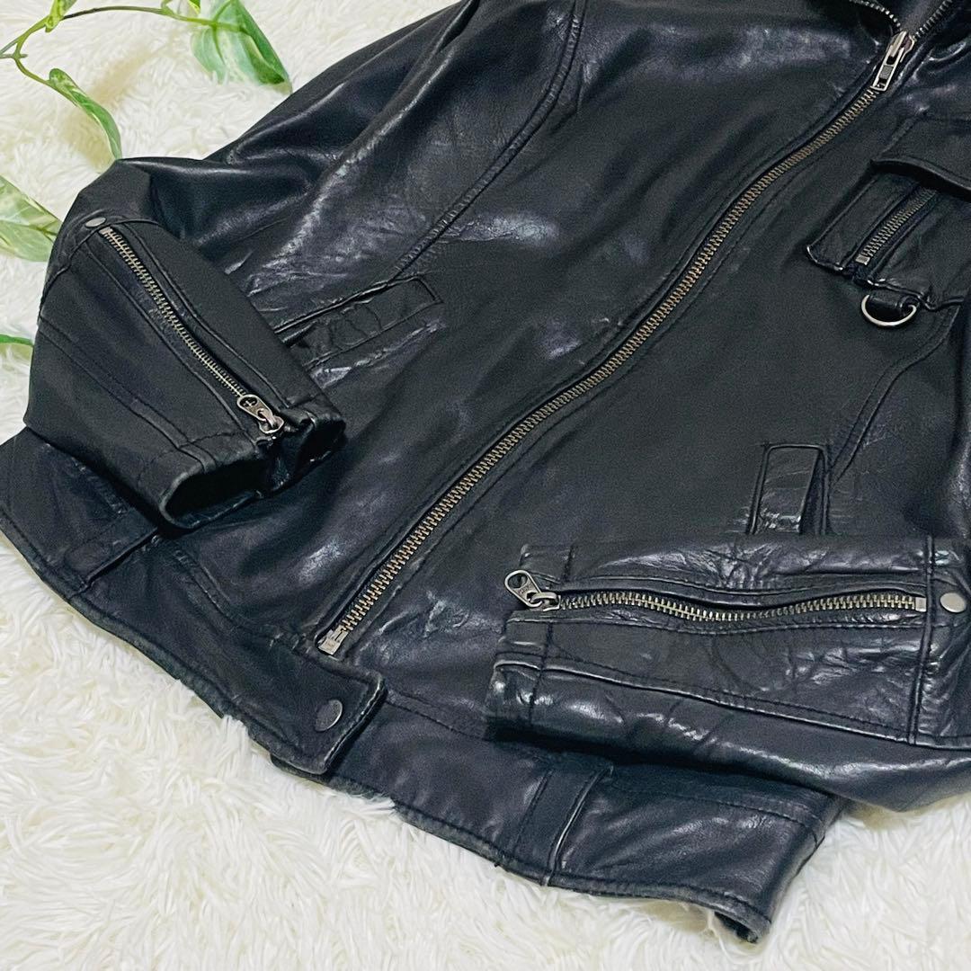 アヴィレックス　レザージャケット　シングルライダース　ラムレザー　ブラック