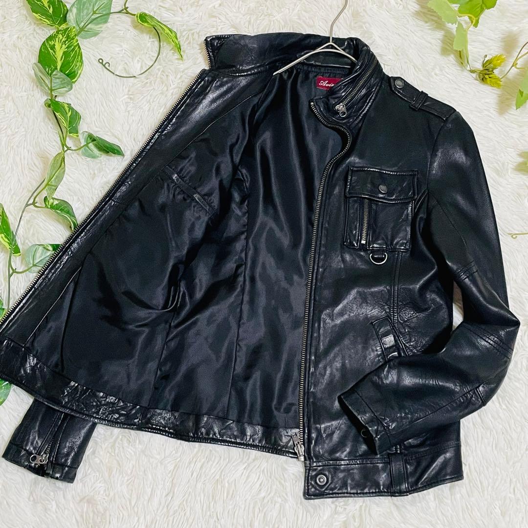 アヴィレックス　レザージャケット　シングルライダース　ラムレザー　ブラック