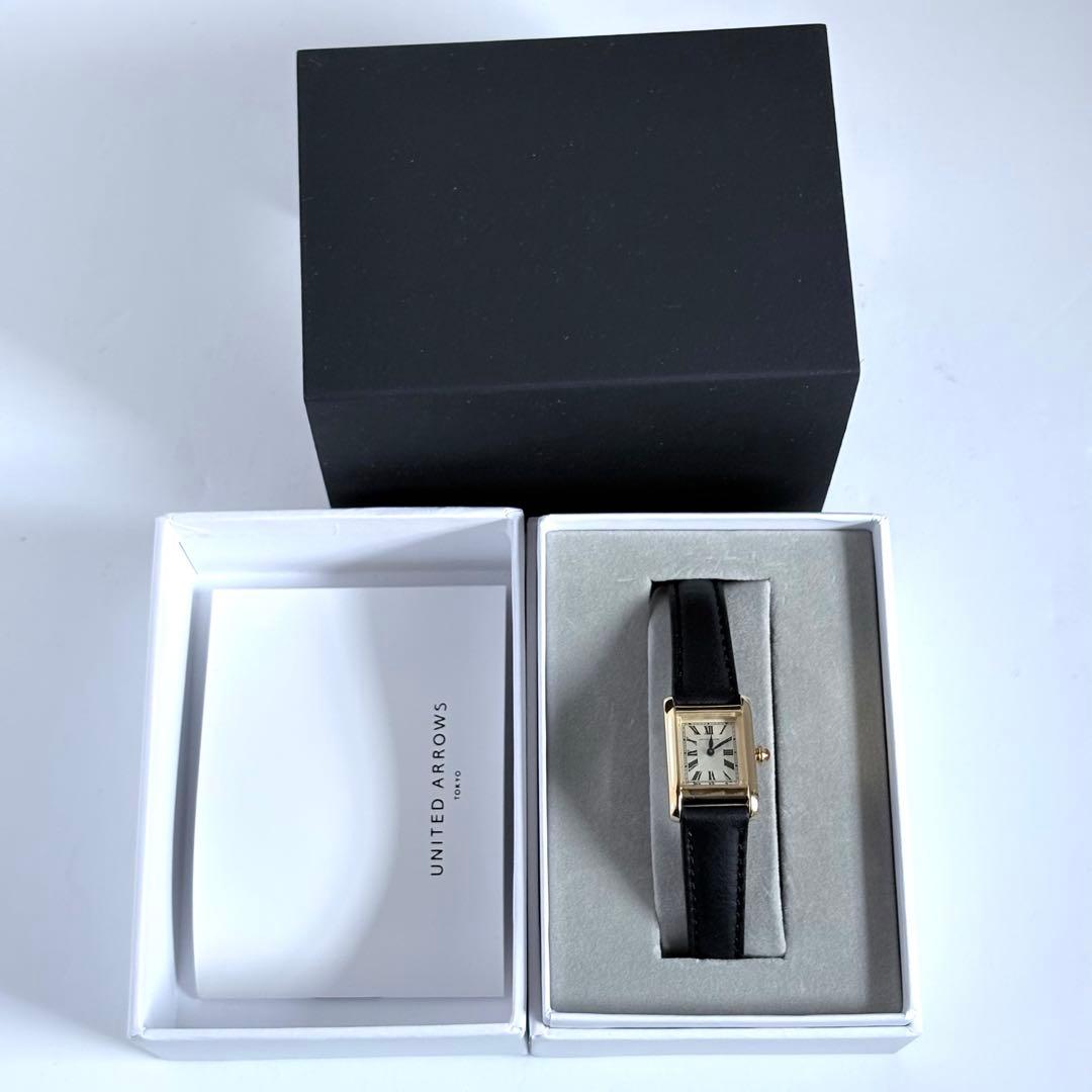 新品 未使用 UNITED ARROWS スクエア レザー 腕時計 ブラック