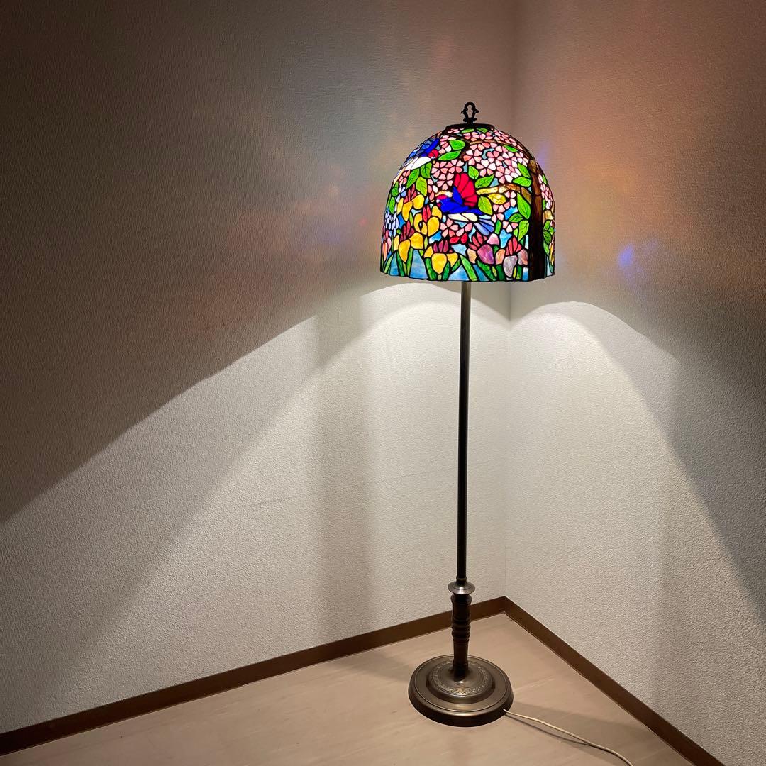 極美品　特大フロア ステンドグラスランプ　ハンドメイド