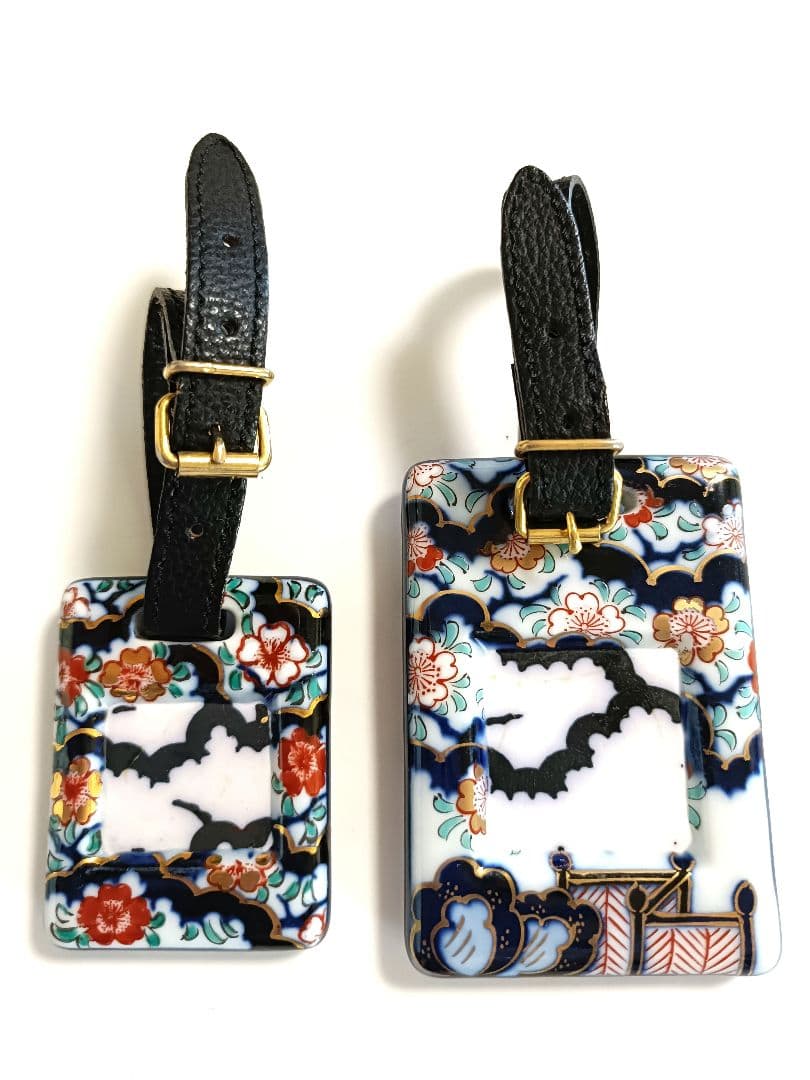 有田焼　ゴルフバッグ　ネームプレート　名札　染付古伊万里桜角型