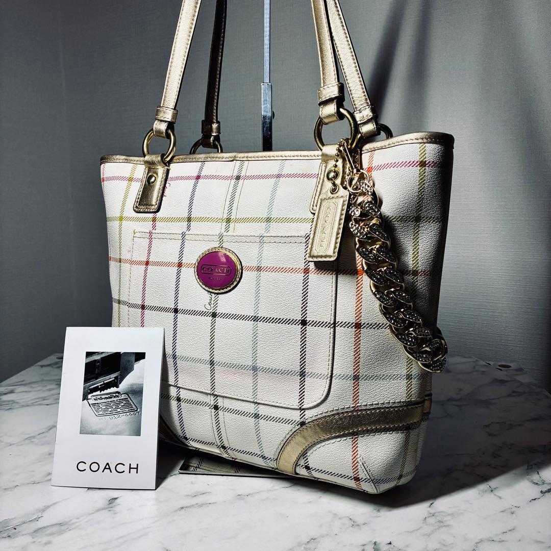 美品 COACH コーチ トートバッグ ショルダーバッグ チェック柄