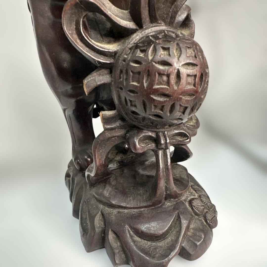 中国 唐木 彫刻 木製獅子像 伝統的な彫刻