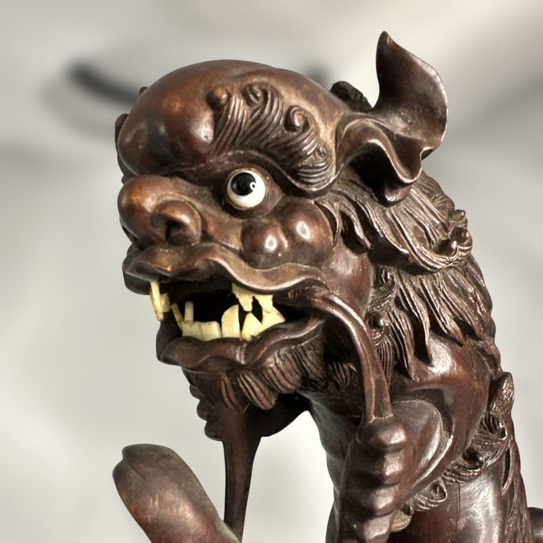 中国 唐木 彫刻 木製獅子像 伝統的な彫刻