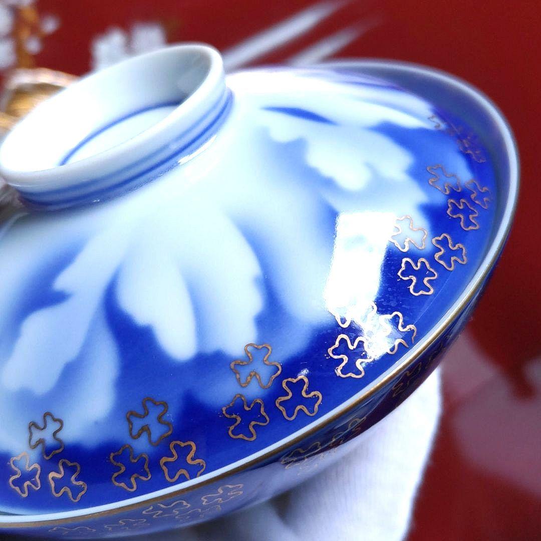 深川製磁　瑠璃牡丹金ミル　睦碗ご飯茶碗　夫婦茶碗組湯呑み　酒器揃木箱入10万以上