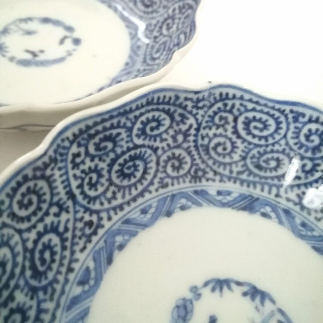 古伊万里　江戸中期　染付　蛸唐草　なます皿　２客