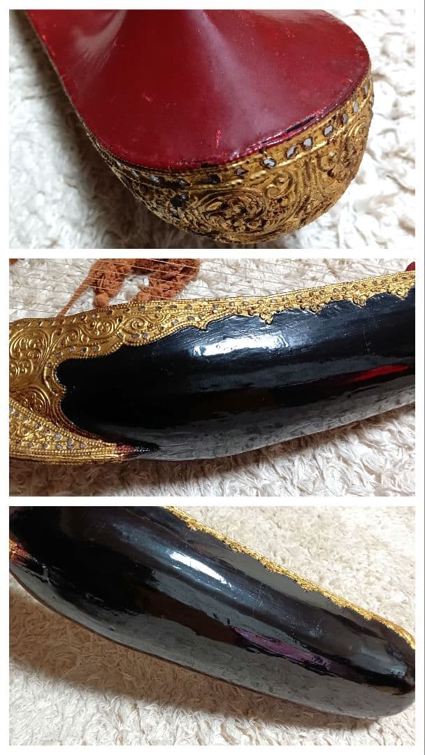 ミャンマー 民族楽器 サウン・ガウ ビルマの竪琴 オブジェ ハープ 現状品 船