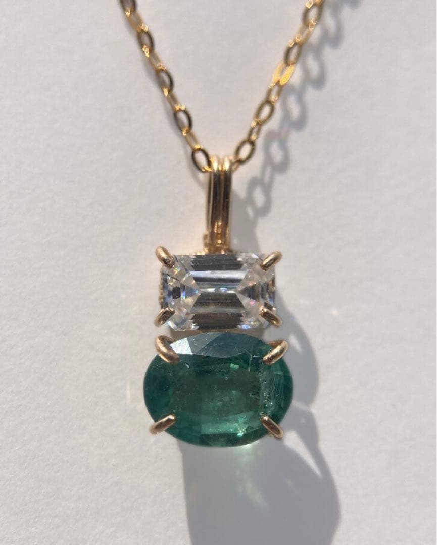 【金アレ対応】モアサナイト x カイヤナイトネックレス \スライドチェーン使用/