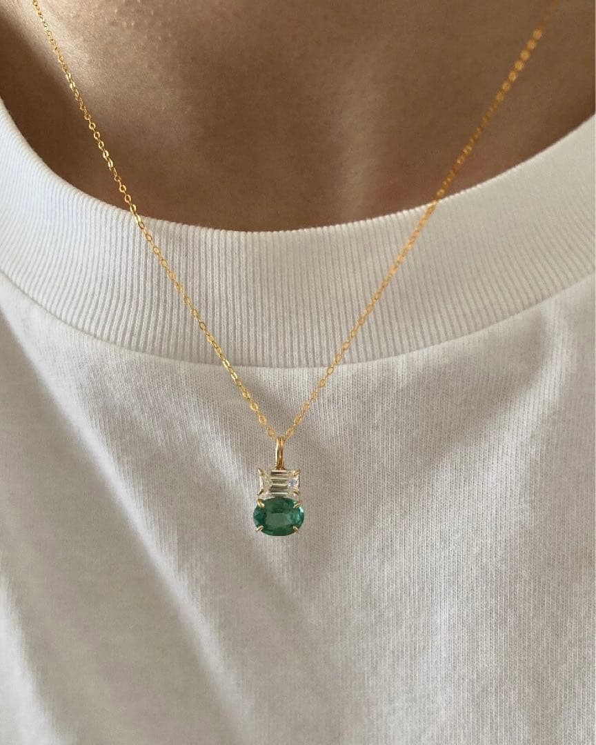 【金アレ対応】モアサナイト x カイヤナイトネックレス \スライドチェーン使用/