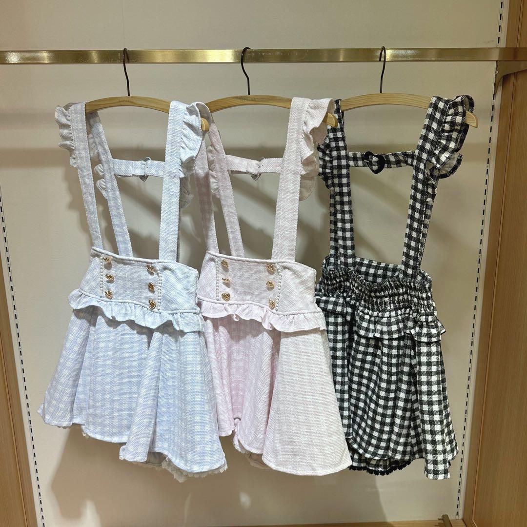 ♡LIZLISA ギンガムツイードサスペンダー付きスカパン ピンク