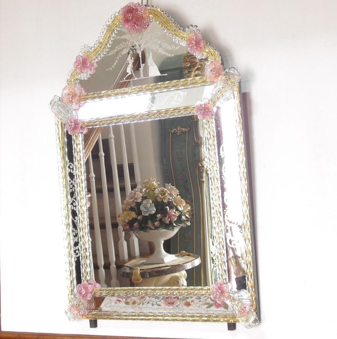 希少☆イタリア製☆ ベネチアンムラノガラス ミラー☆大型壁掛け鏡☆52×75cm