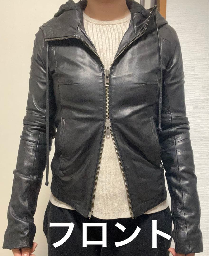 MOUSSYマウジー レザージャケット フード付きブラック