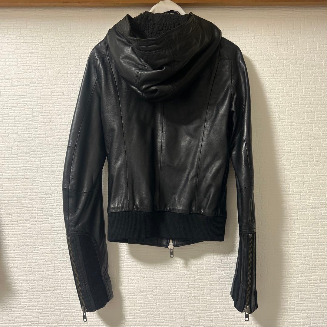 MOUSSYマウジー レザージャケット フード付きブラック