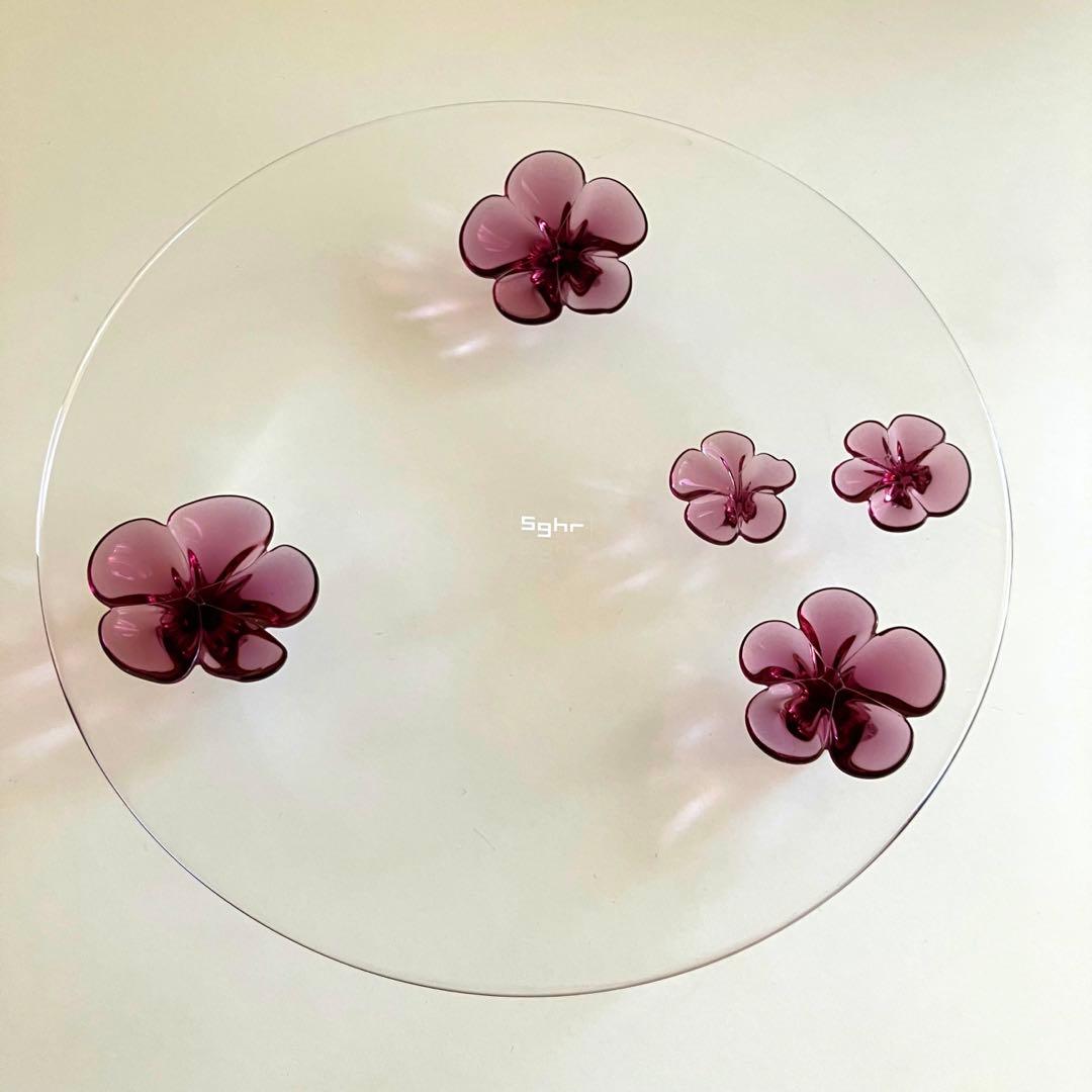 スガハラガラス カメリア　プレート　2枚セット　ワインレッド