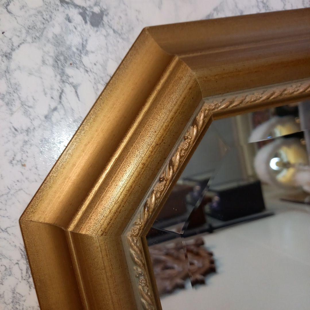 ドマン　アンティーク　ゴールド　八角　ミラー　鏡　壁掛け　縦横　兼用