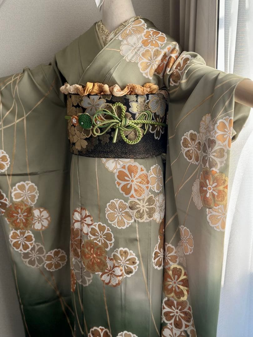 振袖フルセット グレー緑色