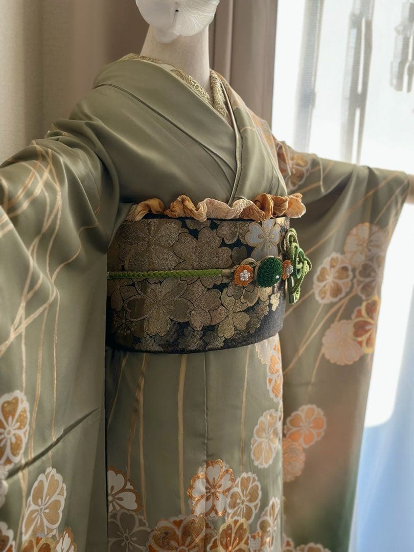 振袖フルセット グレー緑色
