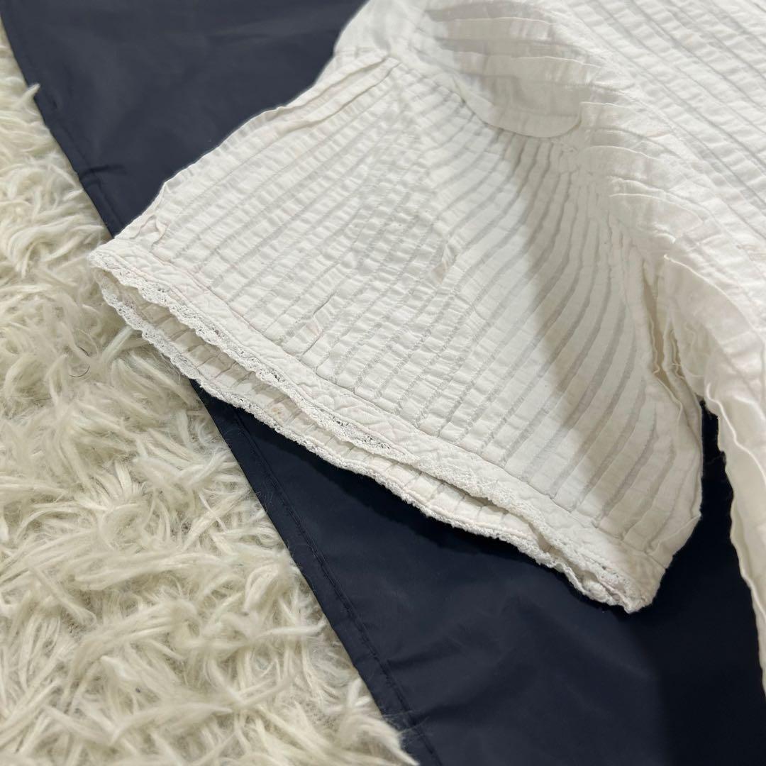 45R インドカディのタックdeTシャツ 綿100% 総ピンタック レース 刺繍