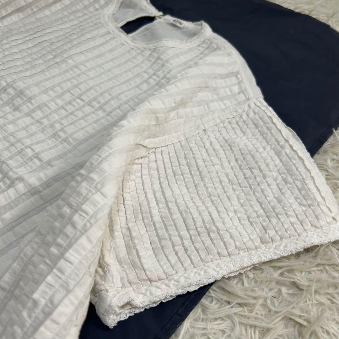 45R インドカディのタックdeTシャツ 綿100% 総ピンタック レース 刺繍