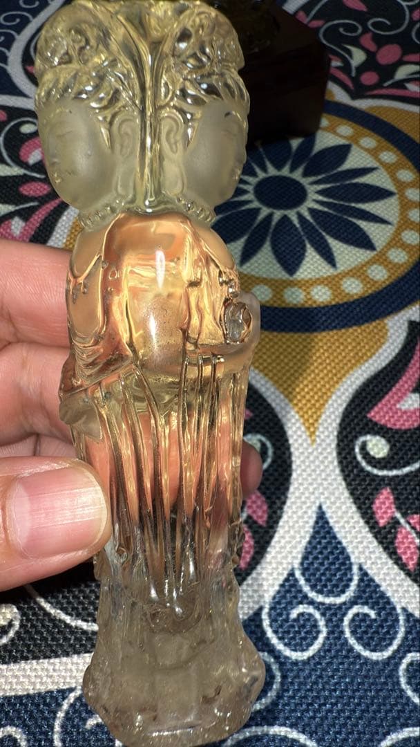 特注手彫り専用台座 天然シトリン 三面観音菩薩 観世音菩薩 手彫り彫刻立象 置物