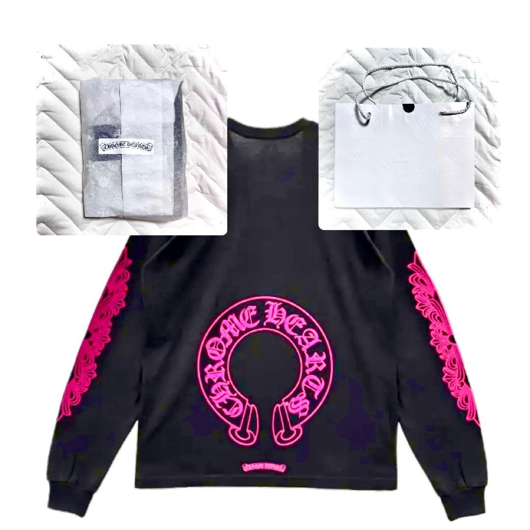Chrome Hearts フローラル ロングスリーブT ブラック ピンク