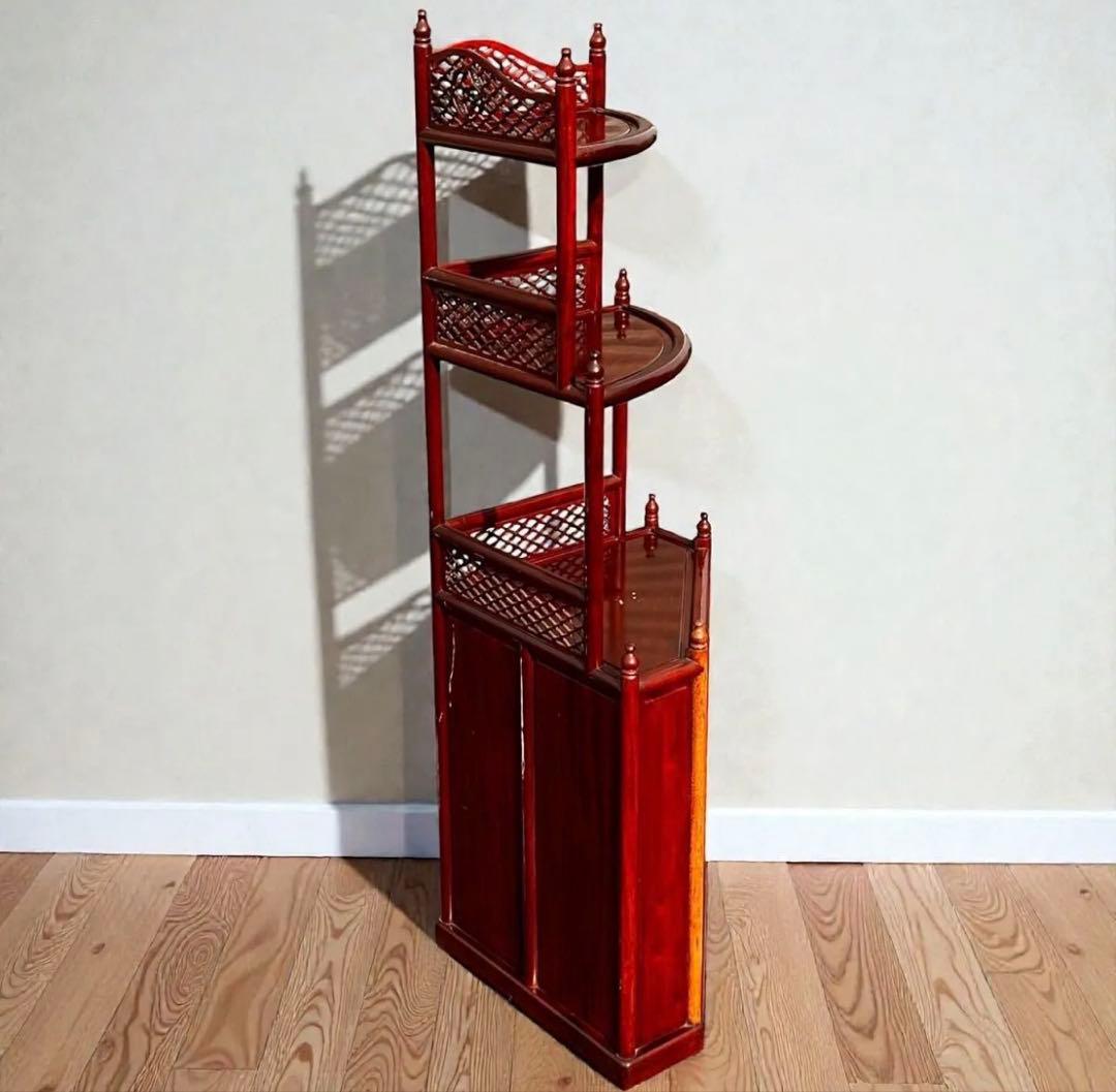 稀少❣️送料無料✨唐木家具 無垢材 コーナーラック 飾り棚 中国家具 彫刻棚 収納