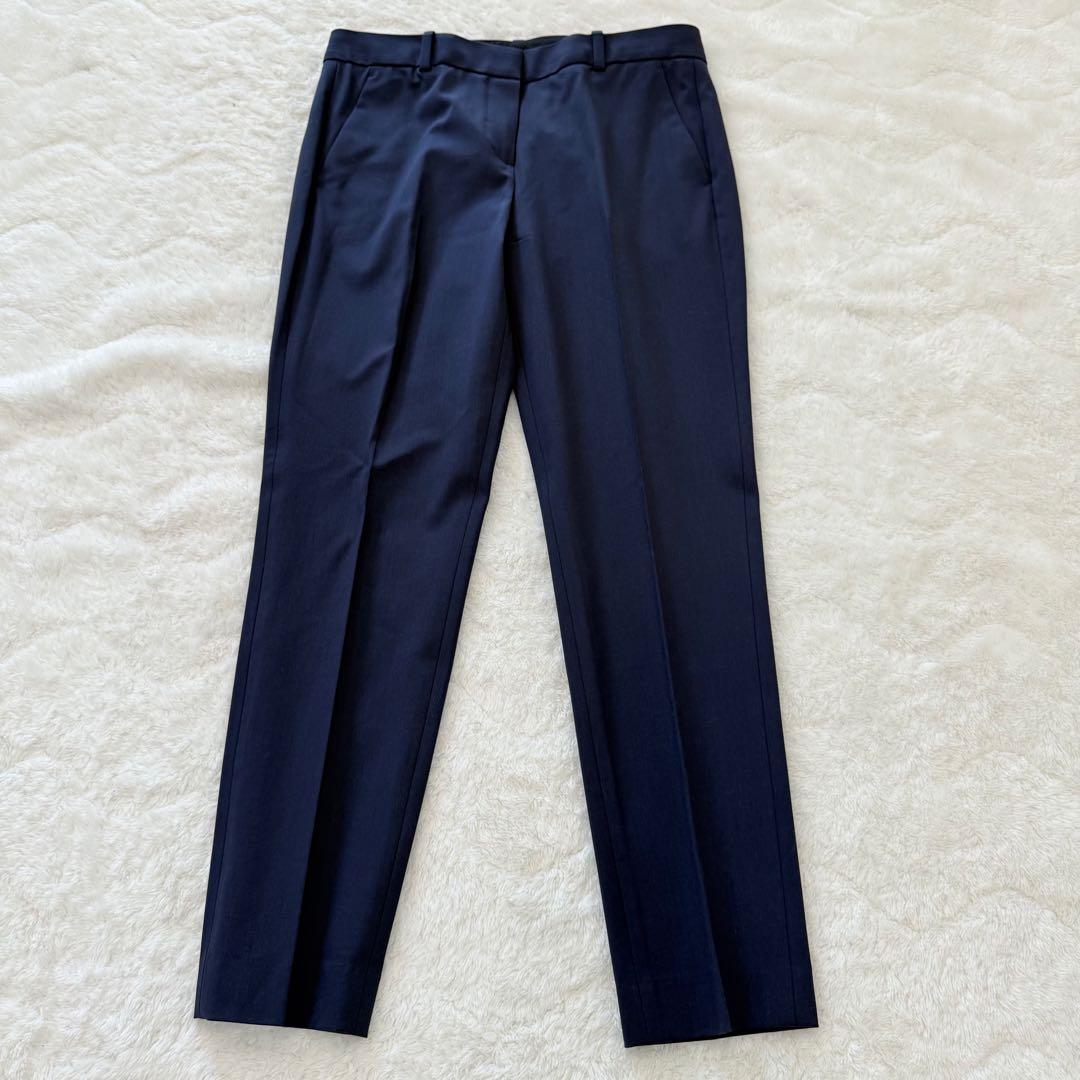 【美品】theoryセオリー/ネイビー ノーカラー パンツスーツ セットアップ