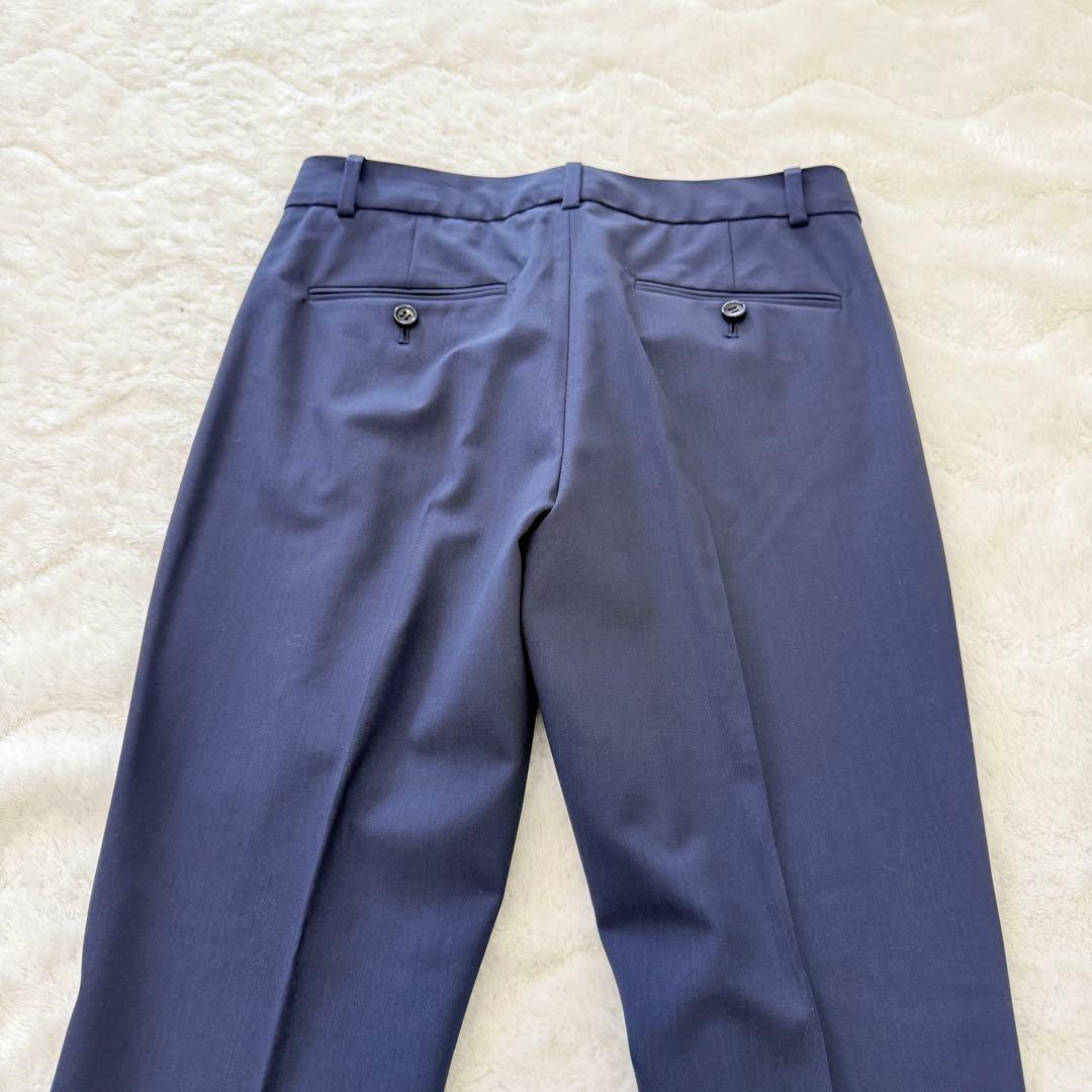 【美品】theoryセオリー/ネイビー ノーカラー パンツスーツ セットアップ