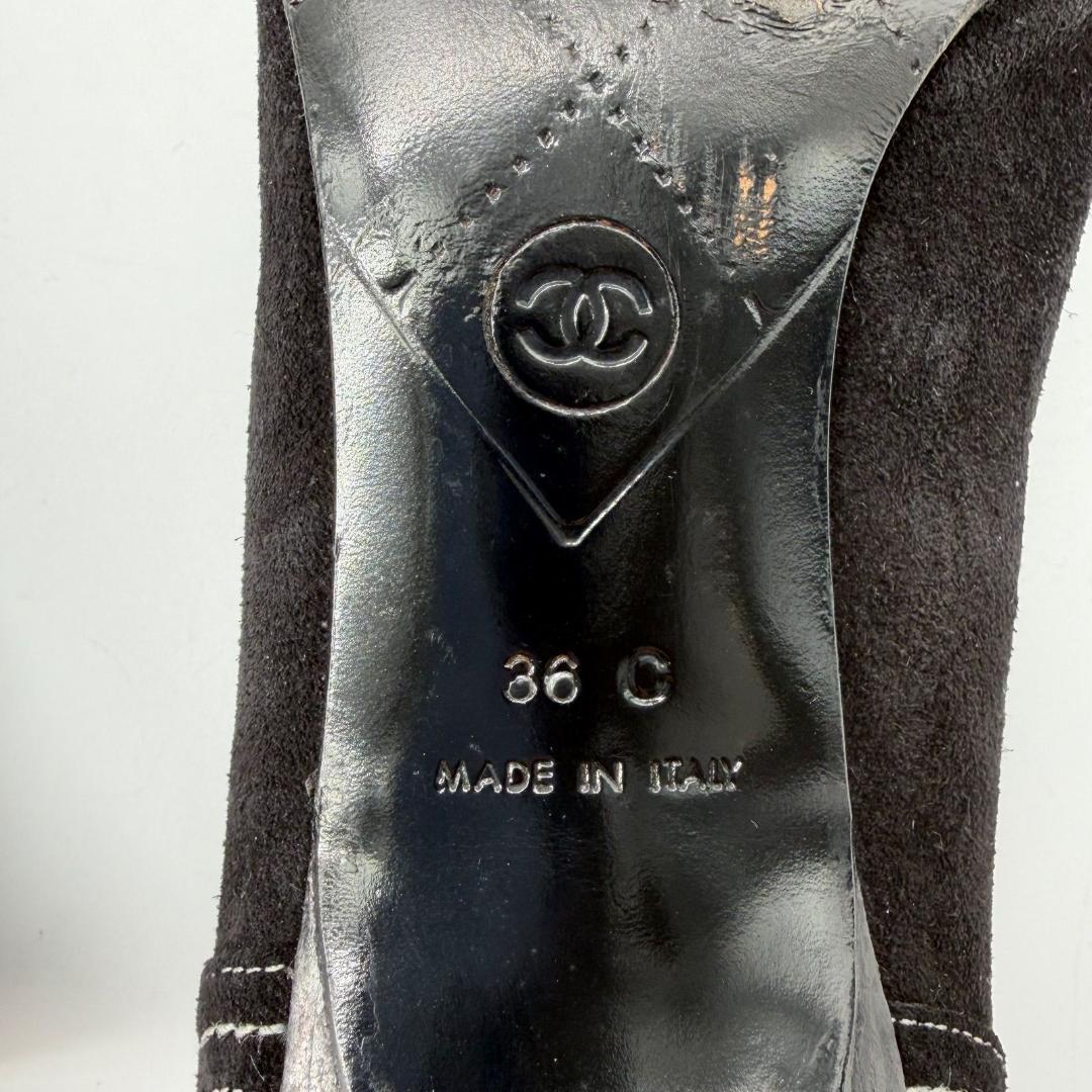 17280✨CHANEL ココマーク スエード ロゴ ハイヒール パンプス 36