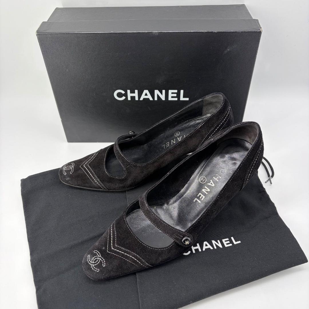 17280✨CHANEL ココマーク スエード ロゴ ハイヒール パンプス 36