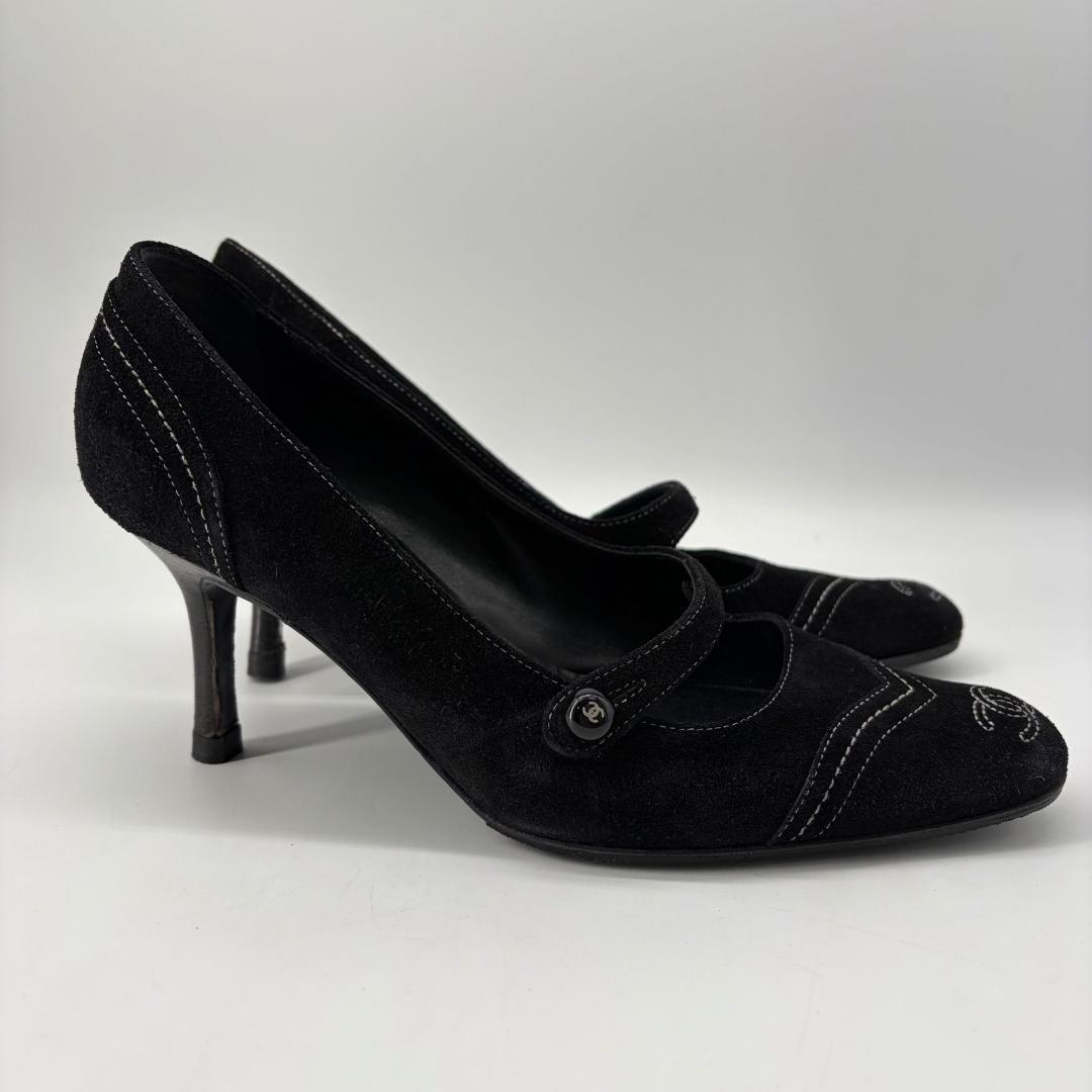 17280✨CHANEL ココマーク スエード ロゴ ハイヒール パンプス 36