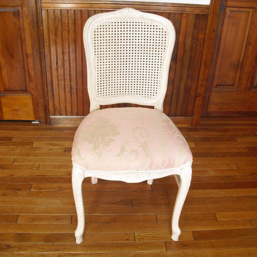 イタリア製 木製チェア☆背もたれメッシュ 木彫 草花ピンクファブリック張替済