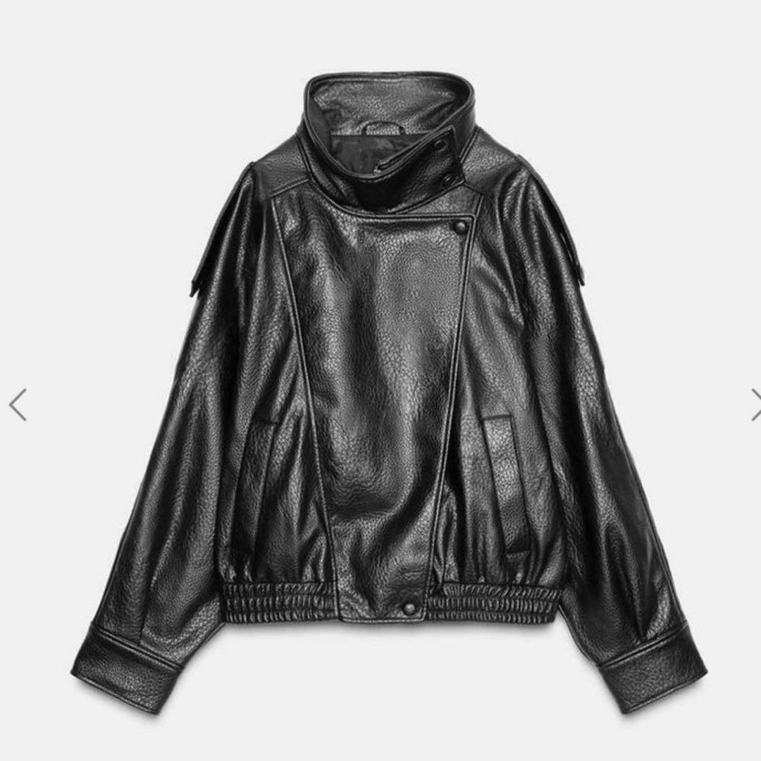 【正規・新品】　ZARA フェイクレザージャケットMサイズ　ブラック