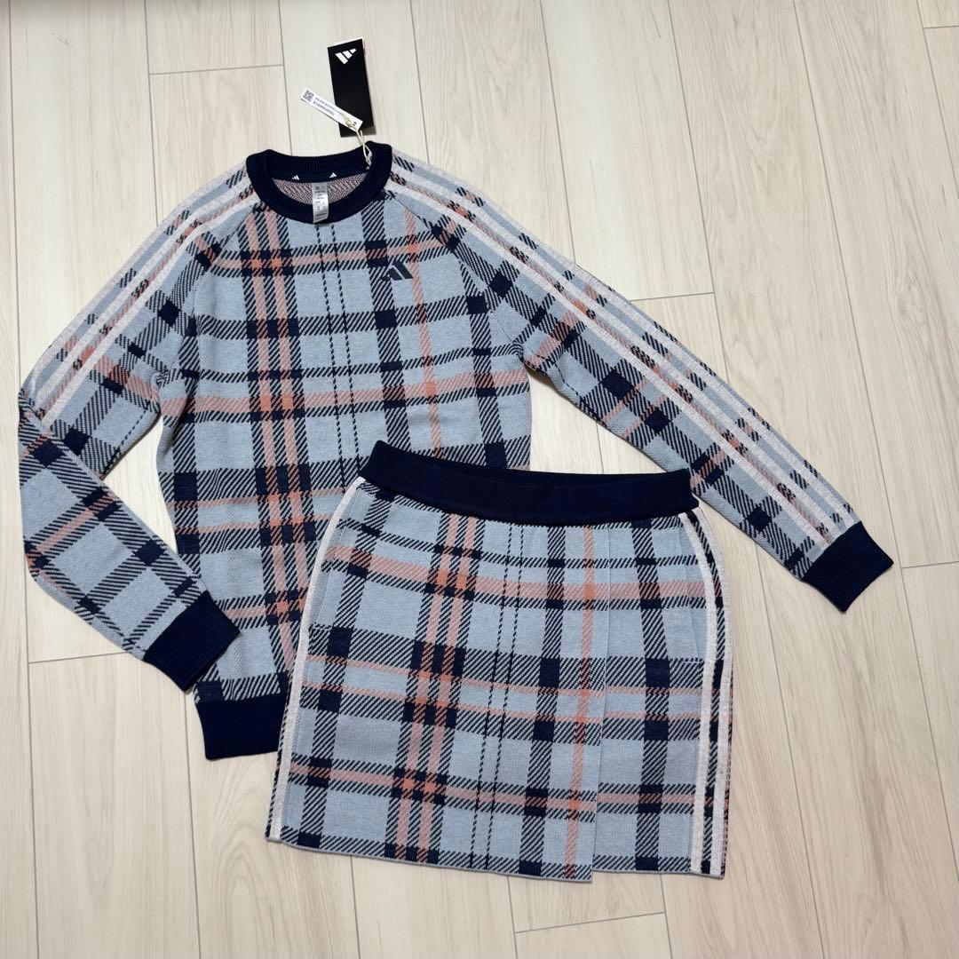 新品 チェック　長袖　ニット 巻きスカート　セットアップ　 新品　秋冬　セーター