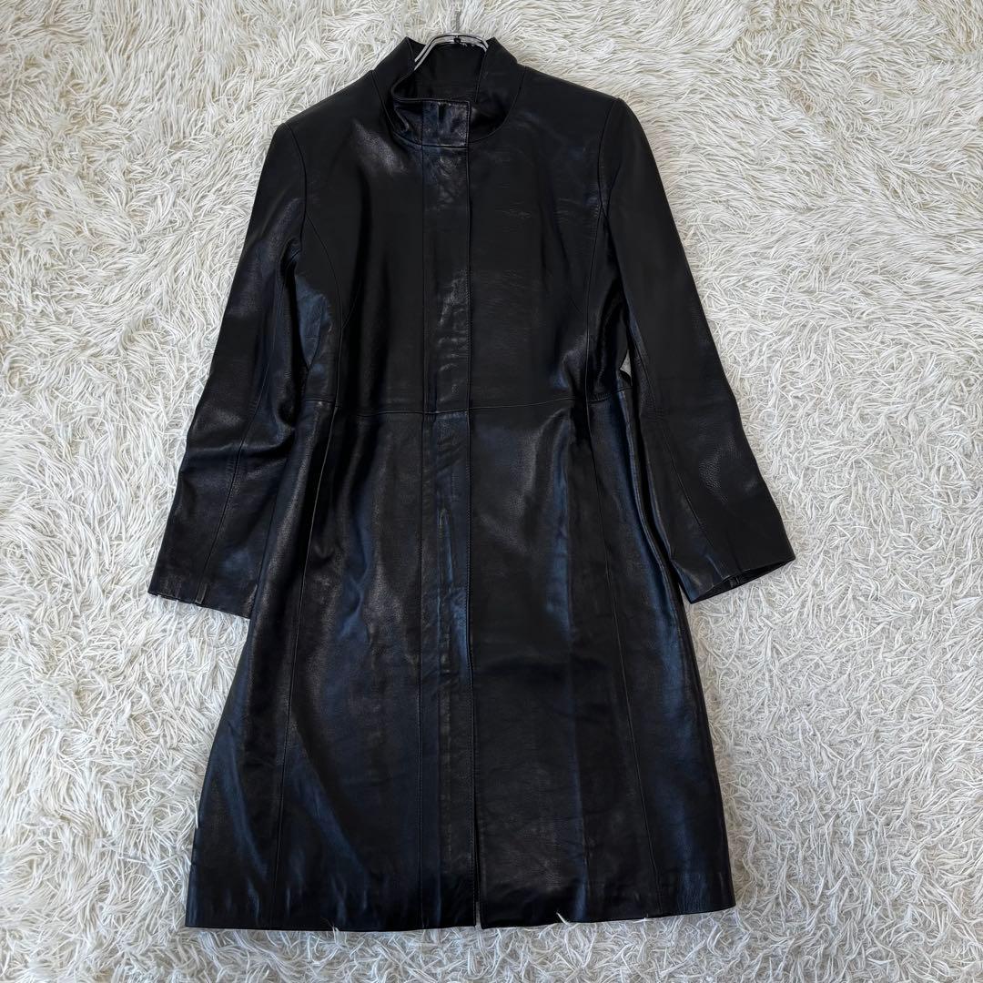 未使用✨スタンドカラー　レザーコート　山羊革　ジップアップ　Aライン L 極美品