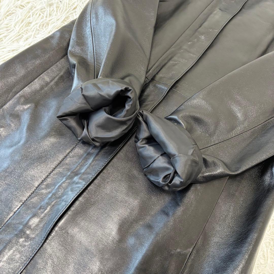 未使用✨スタンドカラー　レザーコート　山羊革　ジップアップ　Aライン L 極美品