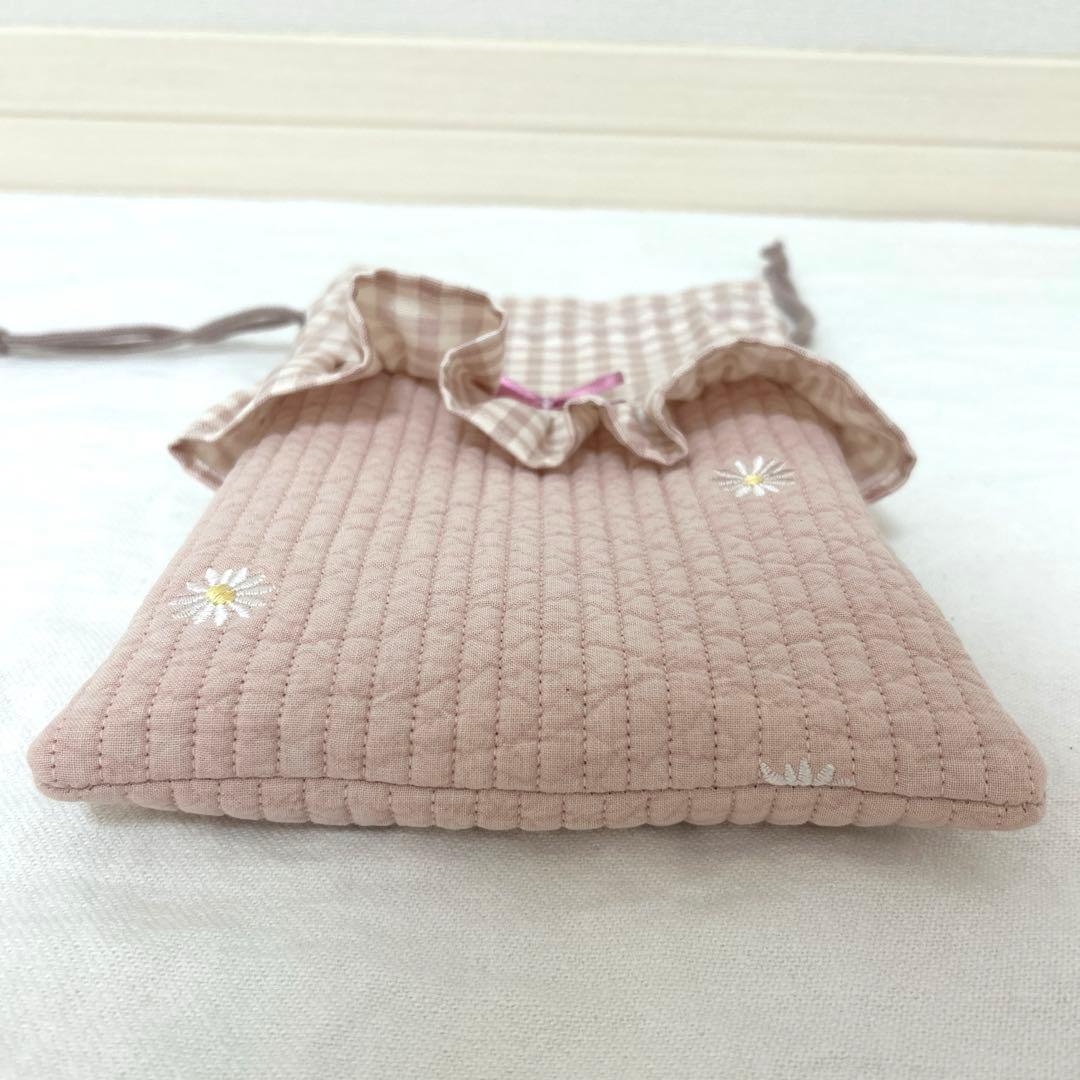 入園入学4点セット　【ピンクお花ヌビ×くすみピンク】　女の子　レッスンバッグ