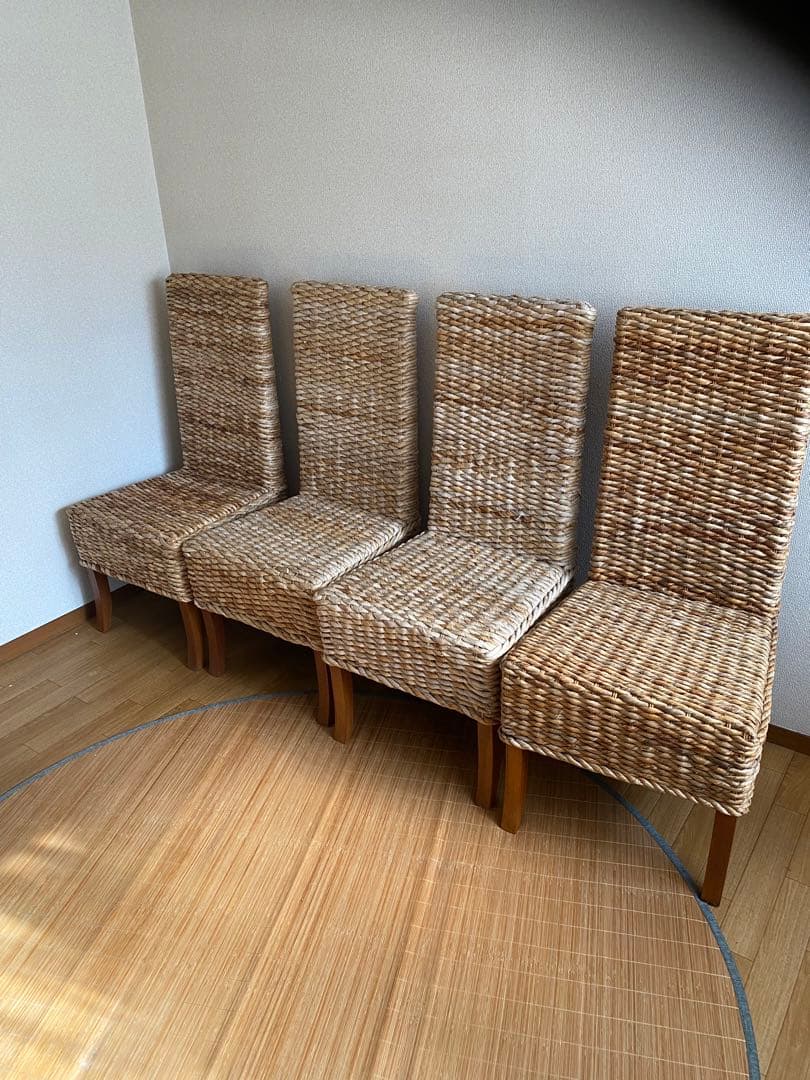 ストロー編みダイニングチェア4脚セット [引取り限定]