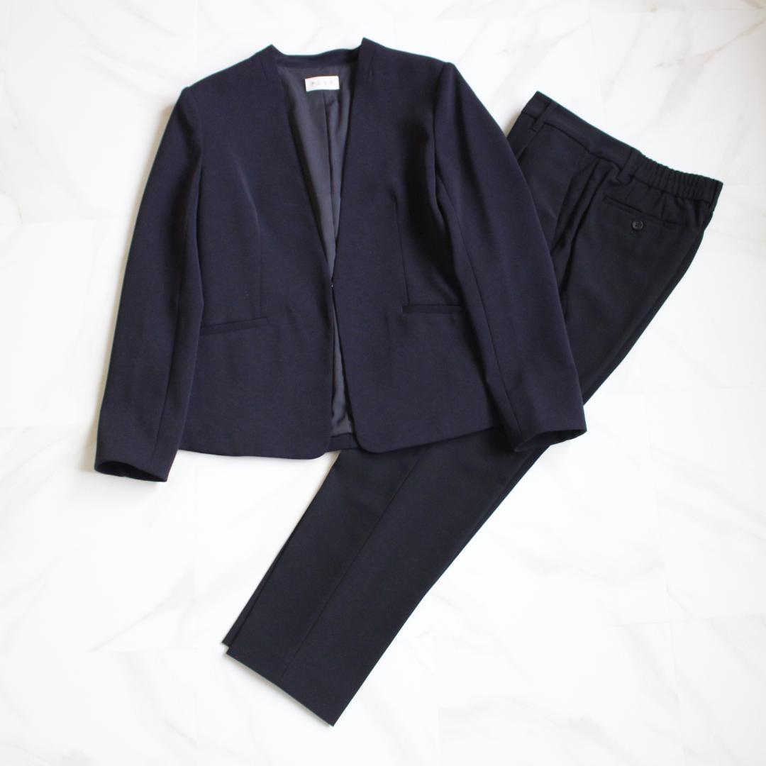 【極美品】PLST ノーカラーセットアップスーツ M ネイビー パンツ