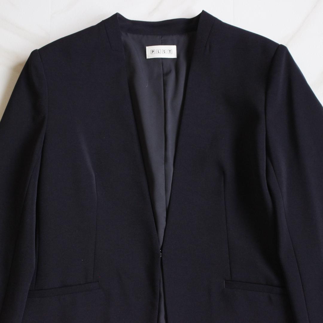 【極美品】PLST ノーカラーセットアップスーツ M ネイビー パンツ