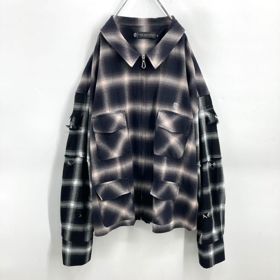 A GOOD BAD INFLUENCE ジップアップオンブレチェックシャツ M